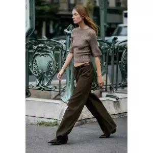 자라 쇼트 슬리브 오픈백 니트 스웨터 - 브라운 토프1013310