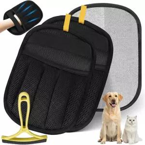 고양이와 개를 위한 청소 브러시가 포함된 2팩 정전기 반려동물 털 제거 장갑 2026년 업그레이드된 재사용