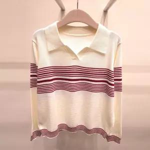 여성 슬릿 카라넥 세인트 배색 긴팔 니트티 21DS-WKN-5131-레드