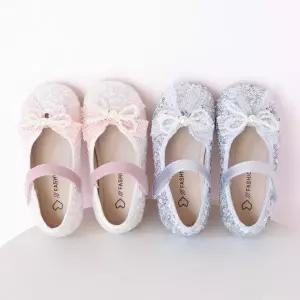 유아 화려한 스팽글 진주 리본 쿠셔닝 공주 여아 구두 (160-190)