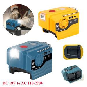 Makita&Dewalt 18V 배터리용 200W 전원 인버터 AC 콘센트, USB 및 Type-C 포트 및 LED 조명이 있는 AC 220V