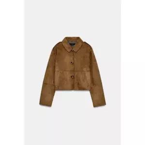 [정품] 자라 자켓 데일리 야상 아웃터 ZARA 숏 페이크 스웨이드 재킷 - 샌드