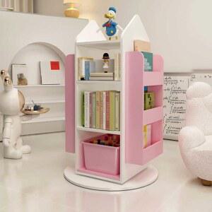 회전 책장 3단 4단 매장 회전식 모서리 화이트 도서 책꽃이 이동식 나무 틈새