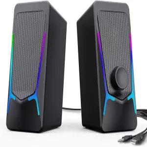 ROSON 컴퓨터 스피커 향상된 저음 및 볼륨 조절 기능을 갖춘 게이밍 PC 스테레오 2.0 USB 전원 3.5mm 보조