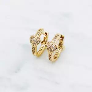 [미니라인] 큐빅 반짝 하트 원터치 귀걸이 무알러지