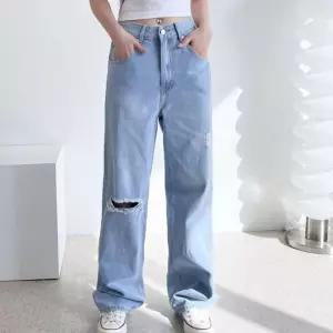 여자 연청 빅사이즈 바지 학생 찢어진 하체 커버 lZq2+6BwR