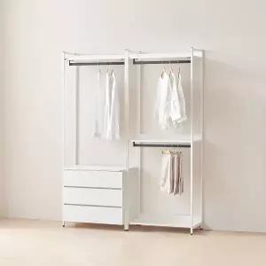 동서가구 시몬 시스템 철제 드레스룸 1600 3단 서랍장 행거 세트 DF924838