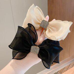 블링 큐빅 스퀘어 쉬폰 리본 헤어 머리끈