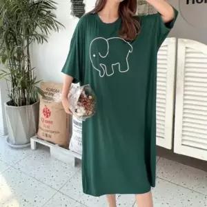빅사이즈 파자마 모달 코끼리 프린트 원피스 잠옷 홈웨어 (WFK3CD6)