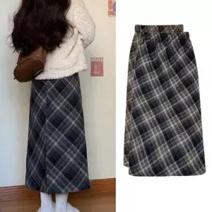 따뜻한 체크 A라인 기모 롱스커트 겨울 데일리 하이웨스트