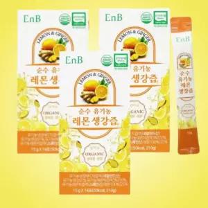 ENB 순수 유기농 레몬생강즙 생강진액 원액 스틱형 레몬주스 14포, 3개