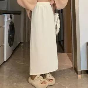 코듀로이 골지 뒷트임 기모 롱 스커트 겨울 밴딩 치마 데일리룩