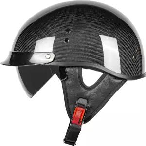 성인 남녀를 위한 LNCHAO 탄소 섬유 오토바이 하프 헬멧 - DOT 승인 오픈 페이스 레트로 바이저 스쿠터