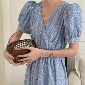 꽃무늬 시원해보이는 브이넥 꽃원피스 랩원피스 패턴 (KYR-WD8C551)