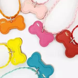 강아지 가죽본 뼈다귀 이름표 1P 애견 팬던트 인식표