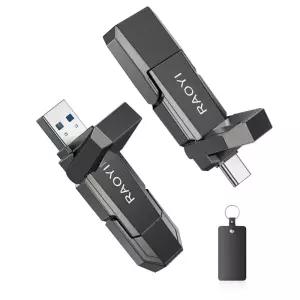 RAOYI 128GB USB C 외장 SSD 2-in-1 솔리드 스테이트 드라이브 450MB/s 듀얼 3.2 + Type-C 썸 휴대용 아이