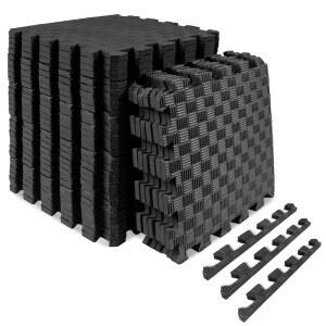 프로소스핏 운동 퍼즐 매트 인치, 체크무늬 EVA 폼 바닥 타일, 미끄럼 방지 텍스처, 체육관 매트, 표면 조절 가능한 연동 바닥재, 충격 흡수, 검은색, 36제곱피트 - 36피스