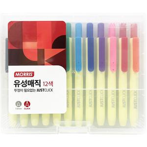모리스 저스트클릭 유성매직 S 12색 둥근닙 1.0mm 노크식 볼펜식