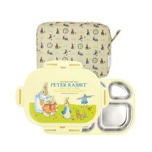 피터래빗 잠금형 기능성 안전 이중 스텐 식판 도시락 + 주머니 세트