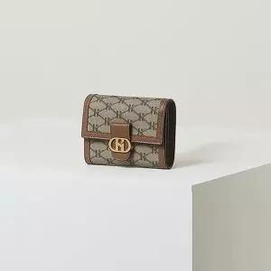 [헤지스](센텀시티점)브라운 로고패턴 가죽 반지갑 HIWA5F879W1