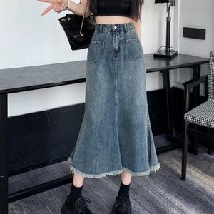 여성 롱 청치마 데님 A라인 스커트 빅사이즈 L-2XL