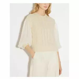 [하프클럽/쉬즈미스]쉬폰 콤비 니트 탑 블라우스