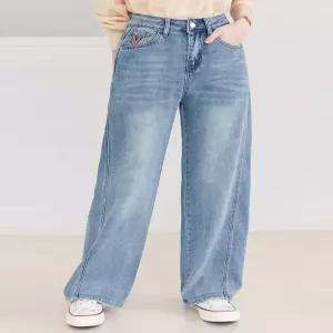 [WPBG]V패치 포인트 워싱 일자 와이드 청바지