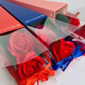 장미 카네이션 두송이 꽃다발 비누꽃 미니 40cm 상자