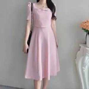 [엘린무드]타나샤 반팔 트위드 리본 스퀘어넥 투피스느낌 A 라인 여 하객 고퀄 원피스 2color _P393129411