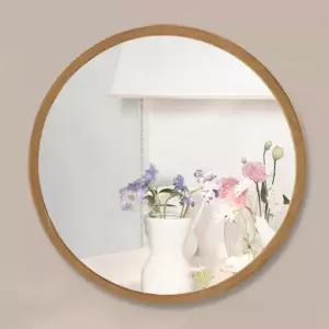 플로스 원목 슬림형 화장대 욕실 거울 벽걸이 원형 화장실 거울 볼록 아크릴