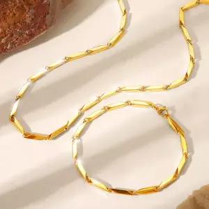 2종세트 팔찌 목걸이 18K 도금 변색없는 대나무육각 여성 여자 특수 고급 럭셔리 골드