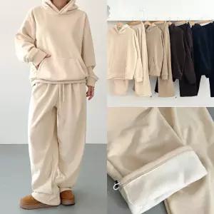 [남녀공용/후드+와이드SET] 골덴 양털 기모 후드 와이드 팬츠 세트 4color 겨울 코듀로이 기모 오버핏 트레이닝 셋업 빅사이즈