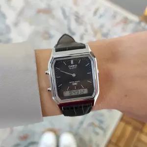 카시오 빈티지 아나디지 남녀공용 전자 가죽시계 AQ-230EL-1A