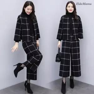 [엘드마마] 와이드 체크모직 투피스