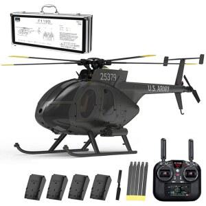 rcxperts YU Xiang F119S MD500 원격 제어 헬리콥터, 1/16 2 4G 9CH 250-클래스 6축 자이로 밀리터리 RC 6G / 3D 전환 모드 및 광류 블랙 4 배터리