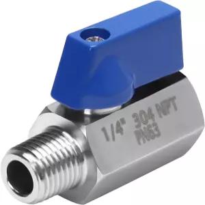 DERNORD 1/4인치 미니 볼 밸브 스테인리스 스틸 암컷 x 수컷 NPT 나사산 차단 밸브(블루 핸들 포함)