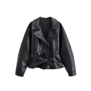 EAMT 여성 추동 스트리트 쇼트 가죽 트렌치코트 YJ4