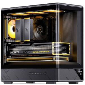 JONSBO D200 블랙 믹토 ATX PC 케이스, 디지털 화면, 원피스 커브드 글래스 데스크톱 디자인 270 울트라 , 전원 공급 장치 / Dual240 AIO, GPU 410mm, 7개의 팬 위치,