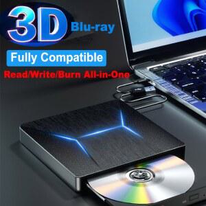 cd 리더기 롬 외장 외장형 블루레이 드라이브 USB 3.0 C타입 버너 슬림 3D 광학 DVD 윈도우 XP 7 8/10 호환