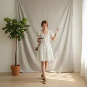 여성 러블리 여름 캉캉 퍼프소매 미니원피스