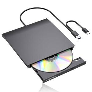 노트북용 ROOPULL 외장 CD DVD 드라이브, USB 3.0 타입-C 디스크 리더 버너, Windows 11/10/7 PC용 USB-C 휴대용 플레이어 Mac Linux 컴퓨터, RF21-MAS