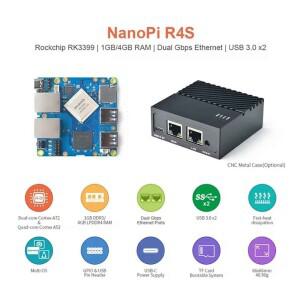 호환 NanoPi R4S 오픈 소스 USB3 개발 보드  4GB 금속 케이스  록칩 RK3399 듀얼 기가비트 데모 전원 옵션