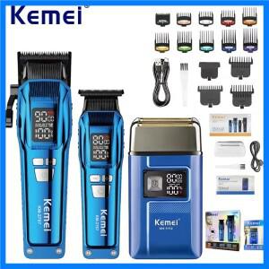 Kemei KM-2797 충전식 전기 헤어 클리퍼 세트 LCD 면도기 KM-1112 건식 및 습식 면도기 무선 키트