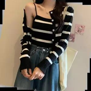 여자봄니트겨울옷코디 여자 대학생 간절기 캠퍼스 룩 가디건 나시 코디 세트