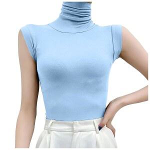 [lisusut] 모크넥 티셔츠 여성 민소매 컷쏘 슬림형 자외선 차단 UV 케어 이너 겹쳐입은 목폴라티 여름 슬림 무지 큰 사이즈 신축성 멋쟁이 톱 하복 캐주얼 오피스 통근