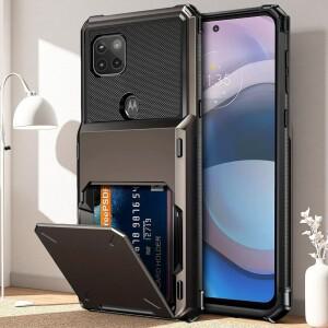 모토로라 모토 원 5G 에이스용 듀얼 레이어 아머 케이스, 4개 카드 홀더  신분증 슬롯이 있는 지갑형 커버,