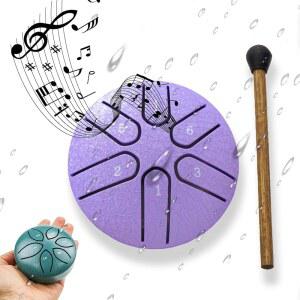 스틸 텅 레인 드럼 - 야외 정원 심포니를 위한 3인치 6노트 미니 핸드 야드 리듬 (보라색)