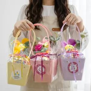 스마일꽃 간식바구니+메세지스티커 간식8종 단체 구디백 답례 선물 과자 꾸러미 세트 학교 학원 기업 행사