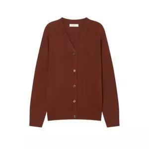 헤지스레이디스 24FW [반값세일][캐시미어] 브라운 브이넥 가디건 HSSW4D901W2