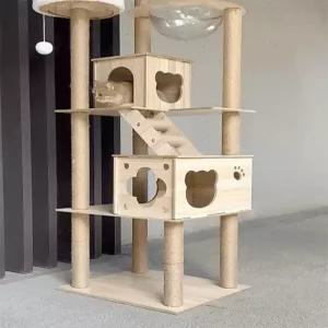  원목 6단 캣타워 스크래쳐포함 투명해먹 고양이 숨숨집 캣폴